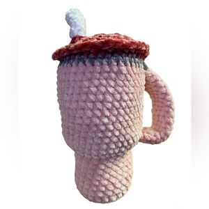 Crochet Stanley cup handmade pink velvet